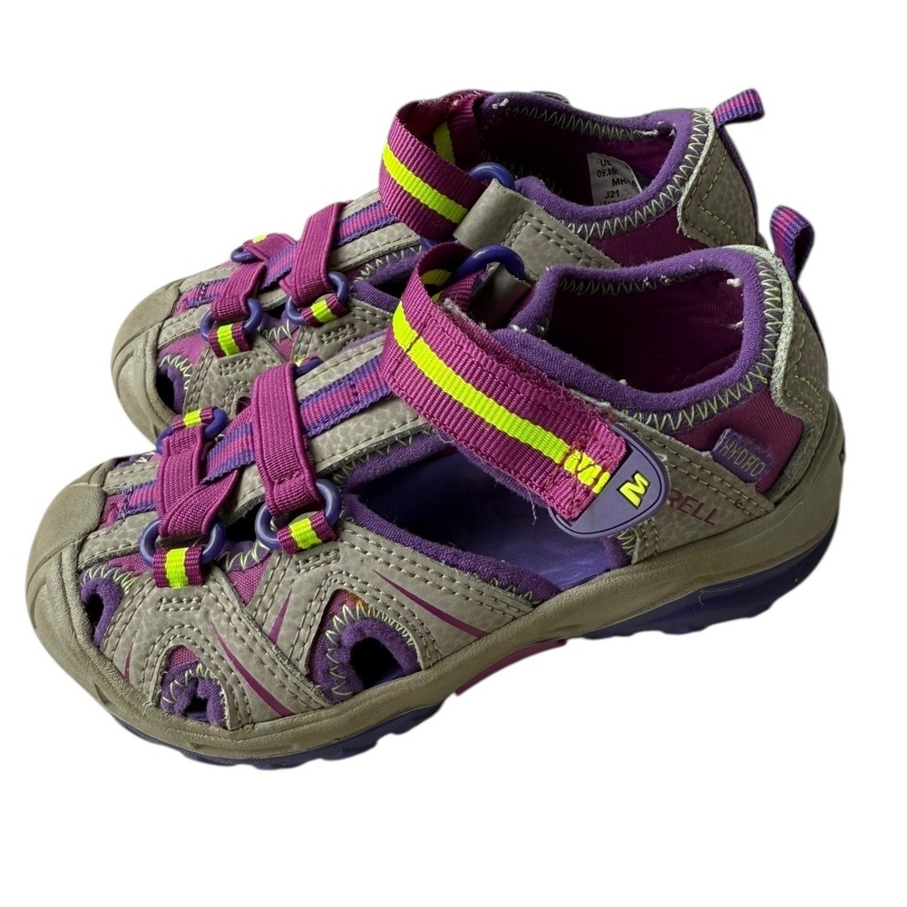 Merrell Kids Waterproof Sport Sandals Purple Gray Beige Hook Loop Size 9M